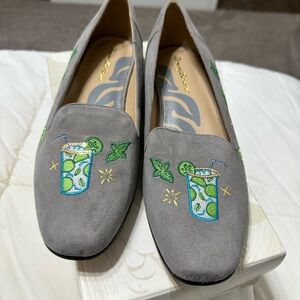 Tommy Bahama Gray Loafers with Embroidered Cocktail Design